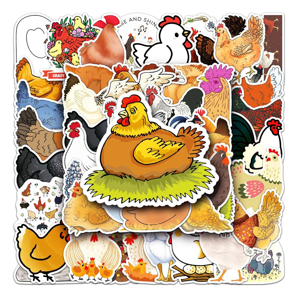 Desenhos animados frango animal impermeável notebook adesivo, personalidade criativa adesivo, mesa, geladeira, telefone, skate, atacado, 10 pcs, 30 pcs, 50pcs