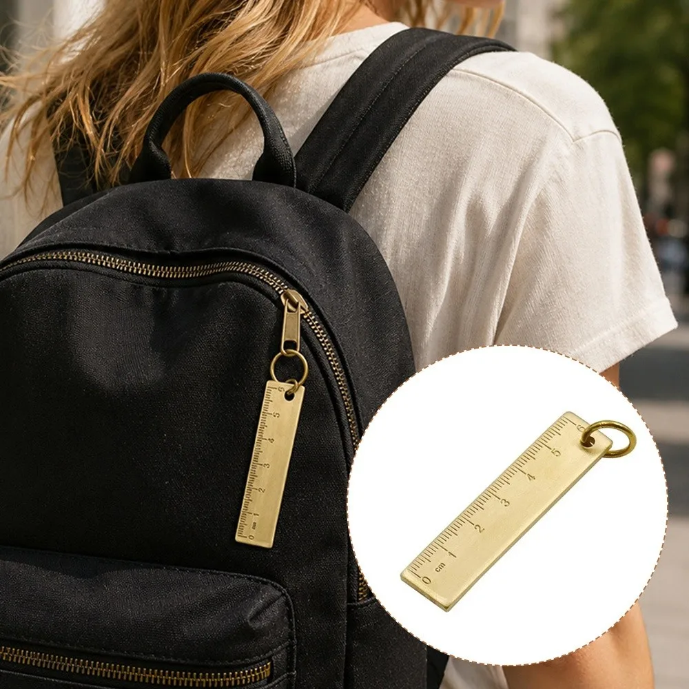 New 6cm Mini Straight Ruler Metal Brass Ruler Keychain Small Thickened Keychain Pendant Office Drafting School Supplies