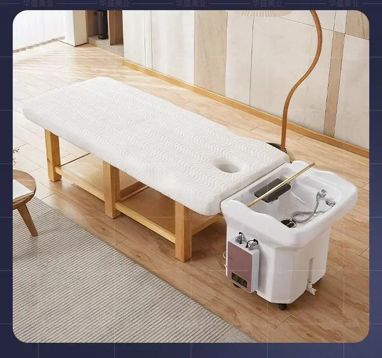 Head Therapy Water Circulation Bed Fumigation Spa Machine Beauty Barber Shop Movable with Tank Shampoo Basin