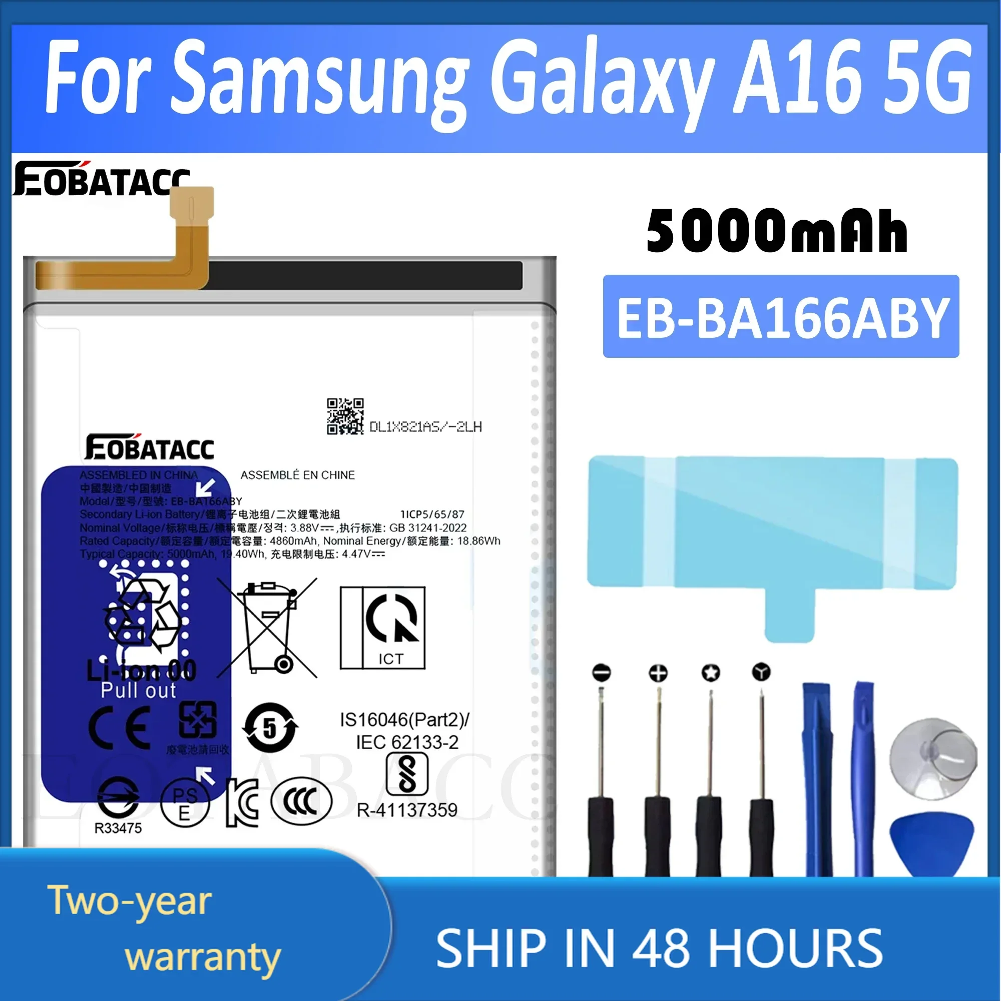 New Battery 5000mAh 19.4Wh EB-BA166ABY Battery For Galaxy A16 5G SM-A166E Batteries + Free Tools