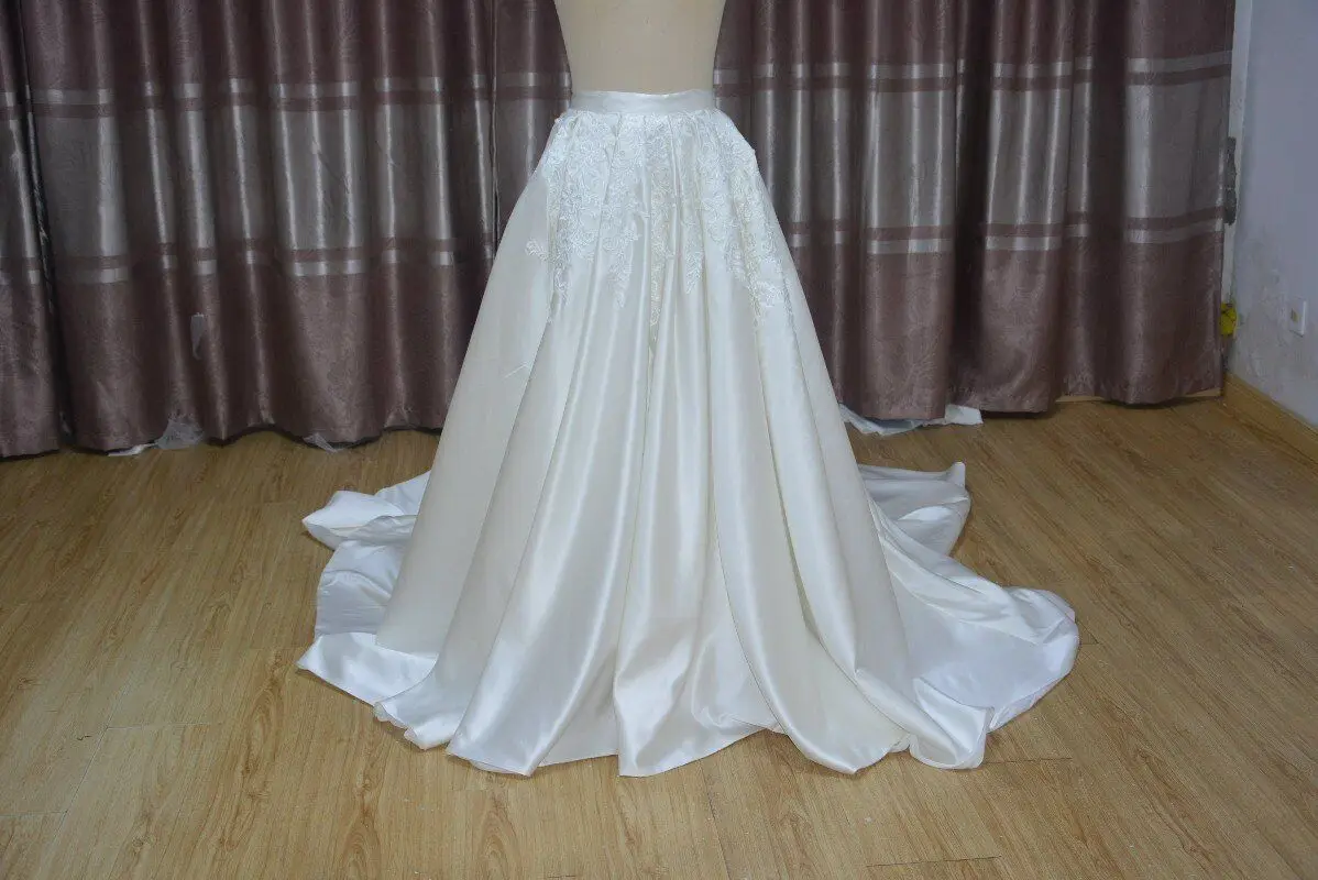 Jupe Longue en Satin avec Appliques pour Robe de Mariée, 200cm, avec Poignées Amovibles, Accessoires de Mariage, Taille Personnalisée