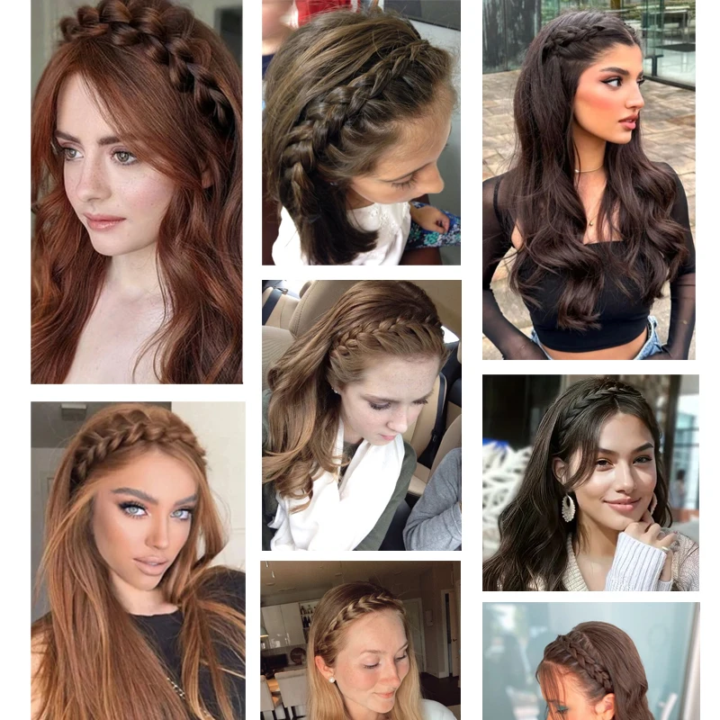 ربطة شعر صناعية مضفرة مصنوعة يدويًا، عصابة رأس كلاسيكية، عصابة رأس ملفوفة، شعر مستعار بني أسود للنساء والفتيات للاستخدام اليومي #5