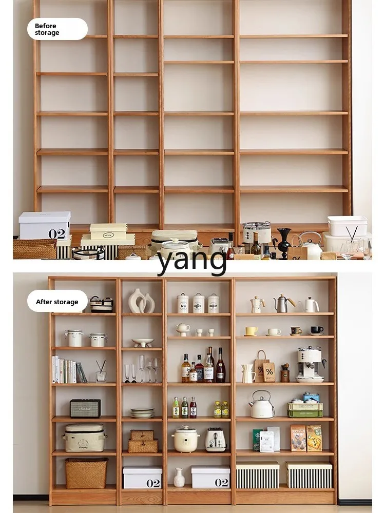

lmm Floor Bookshelf Natural Wood Full Wall Bookcase Cherry Wood Study Storage Natural Wood
