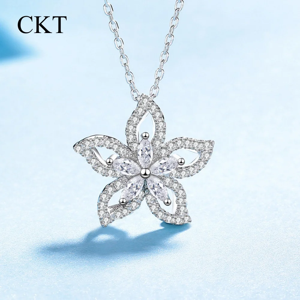 

CKT Platinum Pt950 Flower Shape Certified Full Moissanite Pendant Necklace for Women 0.83ct Marquise Lab Diamond Fine Jewelry