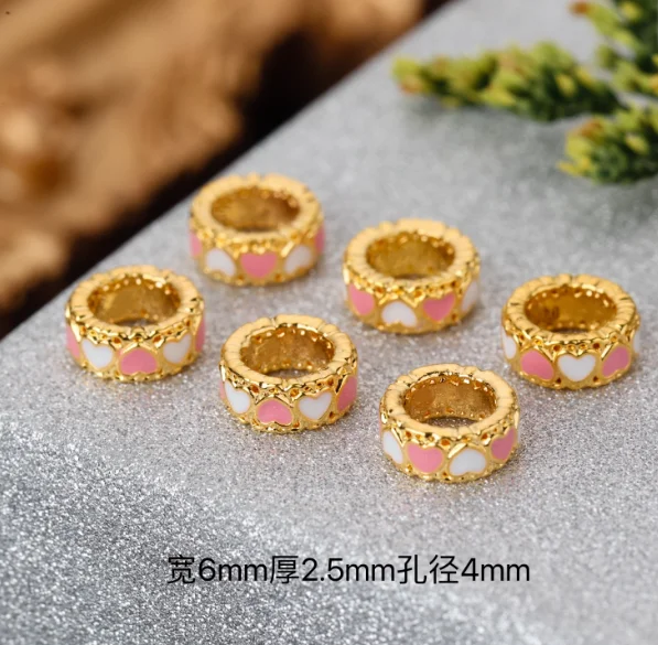 

Проставки из настоящего золота 18 карат, 6 мм, розовые пробки в форме сердца au750, ювелирные аксессуары, мелкие детали, каратные золотые перемычки для ювелирных изделий, большое отверстие 4 мм