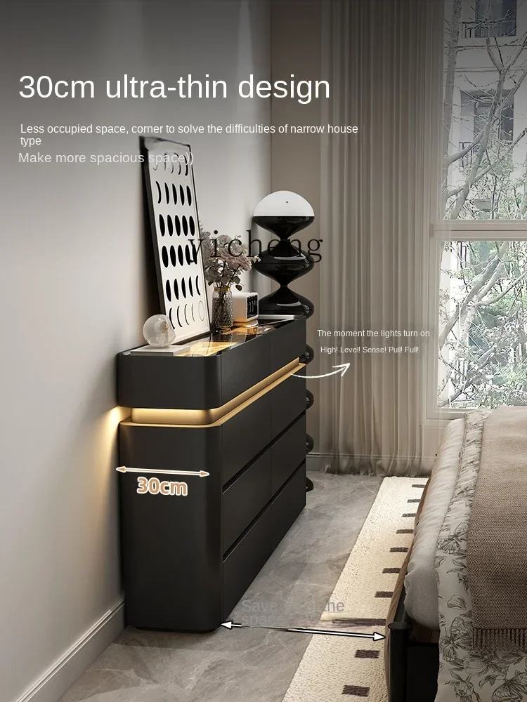 XL light luxury solid wood bedside cabinet narrow cabinet black floor jewelry cabinet