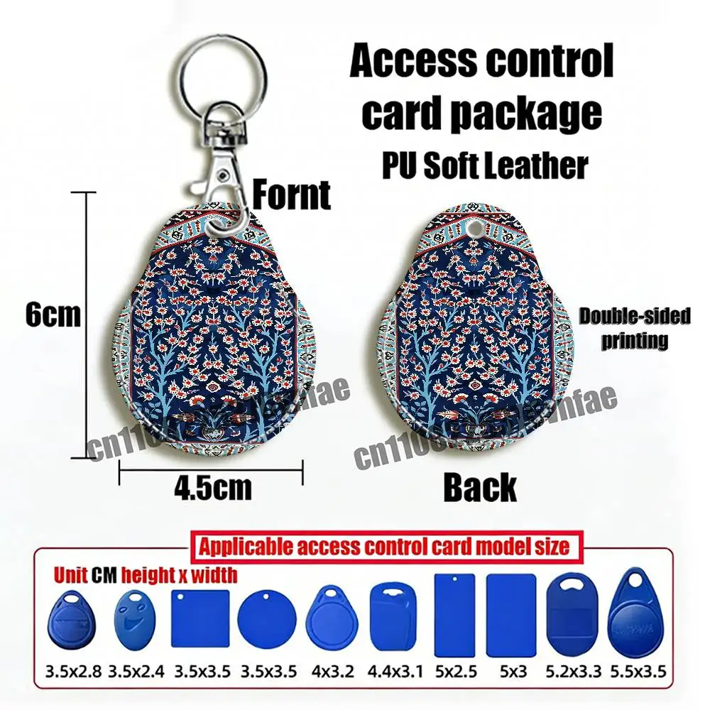 For Turkish Watercolor Art Painting Iznik Tile Floral Prints ID Clips Credit Bank Access Bus Elevator Card Holder Cover
