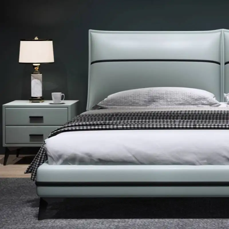 Minimalist Design Double Bed Cheap Wood Leather ModernLuxury Double Bed Mattress Storage Cheap Cama Twin Bedroom Furniture Set