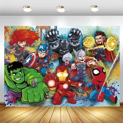 Superhero Avengers tło Spiderman Hulk chłopiec urodziny fotografia imprezowa tło Baby Shower foto budka rekwizyty studyjne Banner