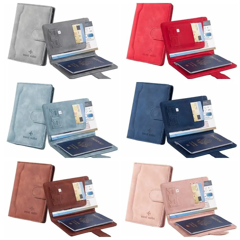 พร้อมช่องใส่ซิมการ์ด ปกหนังสือเดินทาง หัวเข็มขัดแม่เหล็ก เคสบัตร RFID Blocking Wallet กระเป๋าใส่เหรียญ เช็คอินเครื่องบิน