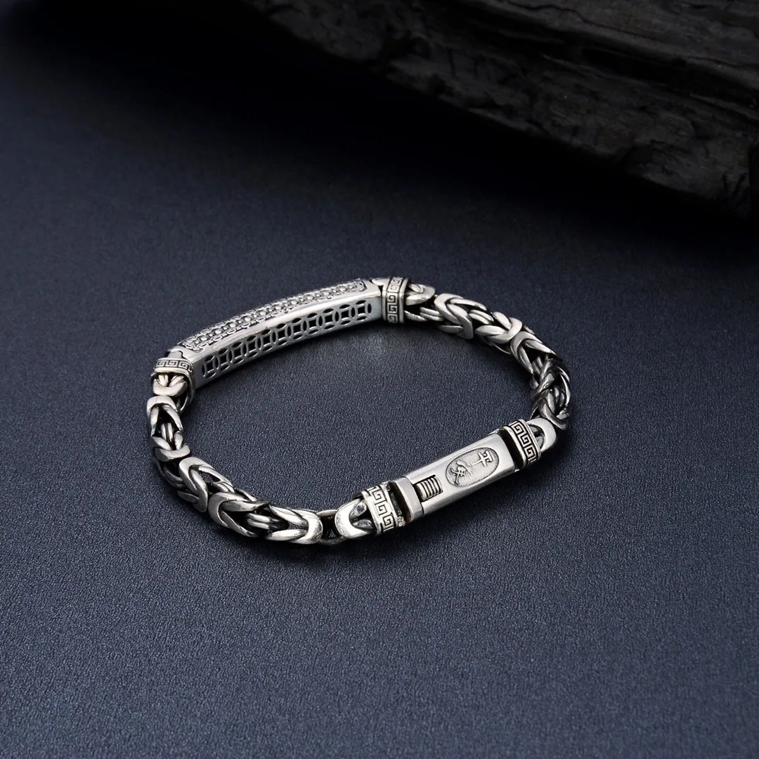 

Six-character mantra hui xiangyun hand-woven men bracelet sterling silver couple trendy people's retrostylish jewelry