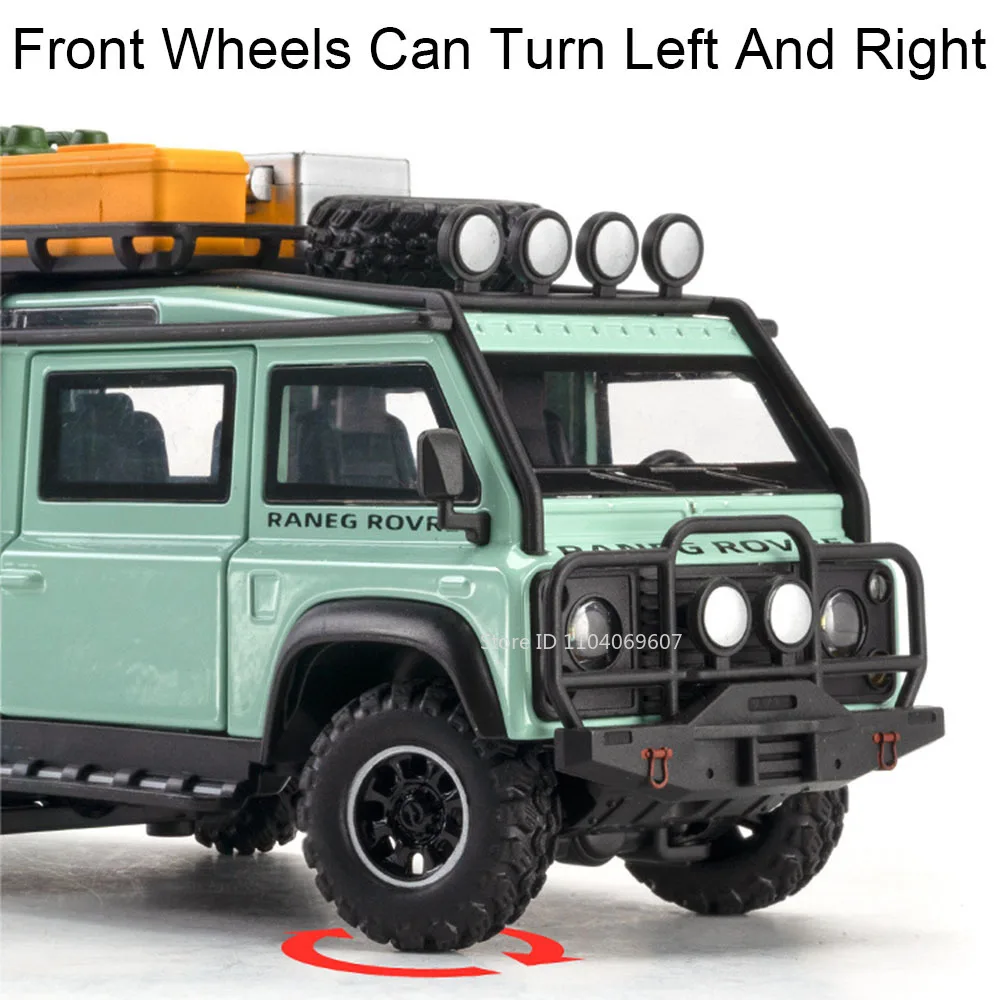 1:32 Defender VAN Model Toy Cars Alloy Diecast Land Rover Models Sound Light Doors Opened Pull Back Vehicle Toys for Boys Gifts