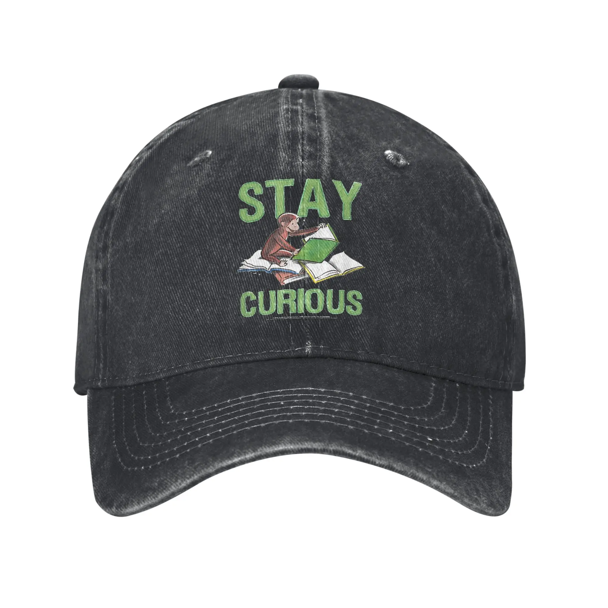 Curious George Stay Curious Reading Summer y2k Funny Trucker Hat  Women Men Print Outdoor Sport High Quality Baseball Caps