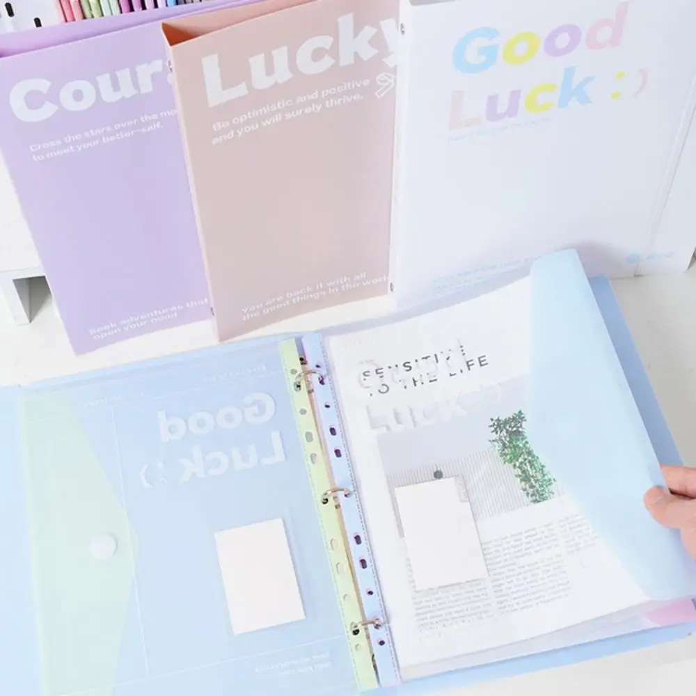 Simple Loose Leaf A4 File Folder Transparent Detachable Data Book Students Stationery Exam Paper Storage Bag Gift