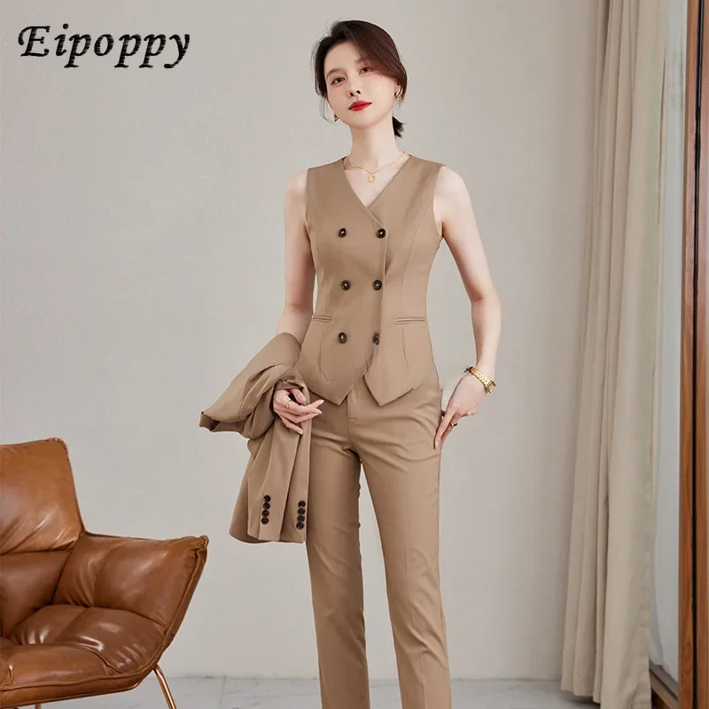 Professional suit set for female white-collar workers, autumn and winter three piece set