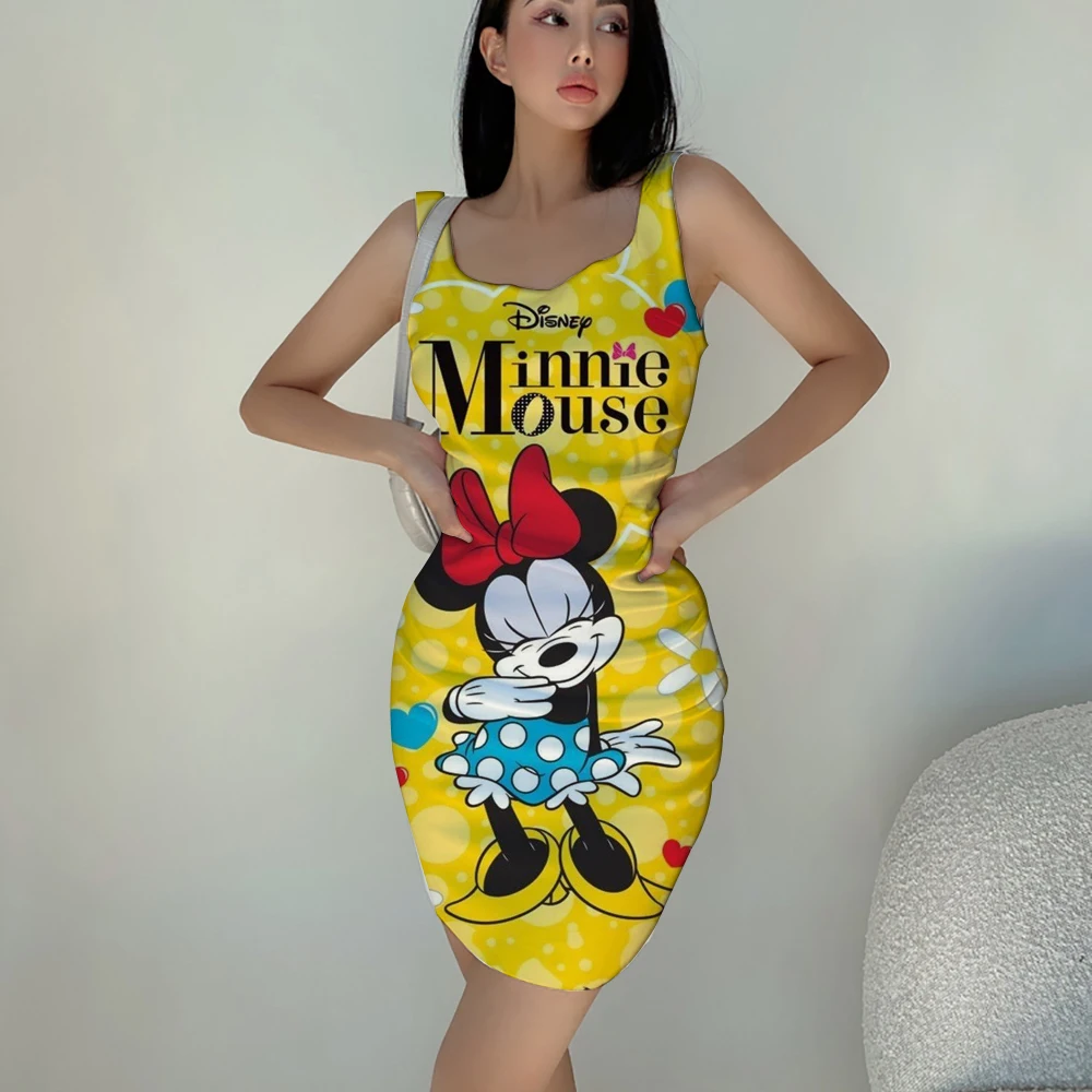 

Sexy figure-showing dress Minnie cartoon 3D printed short slim-fitting suspender dress summer fashionable casual comfortable dre