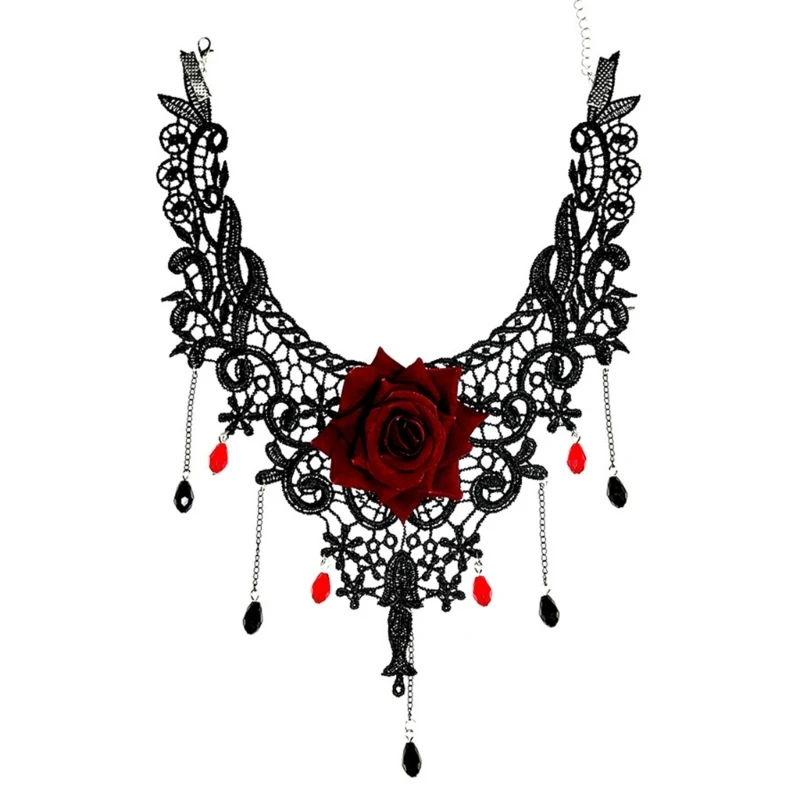 

Halloween Costumes Jewelry for Women, Lace Choker Necklace with Pendant Floral Lace Choker Necklace Victorian Jewelry