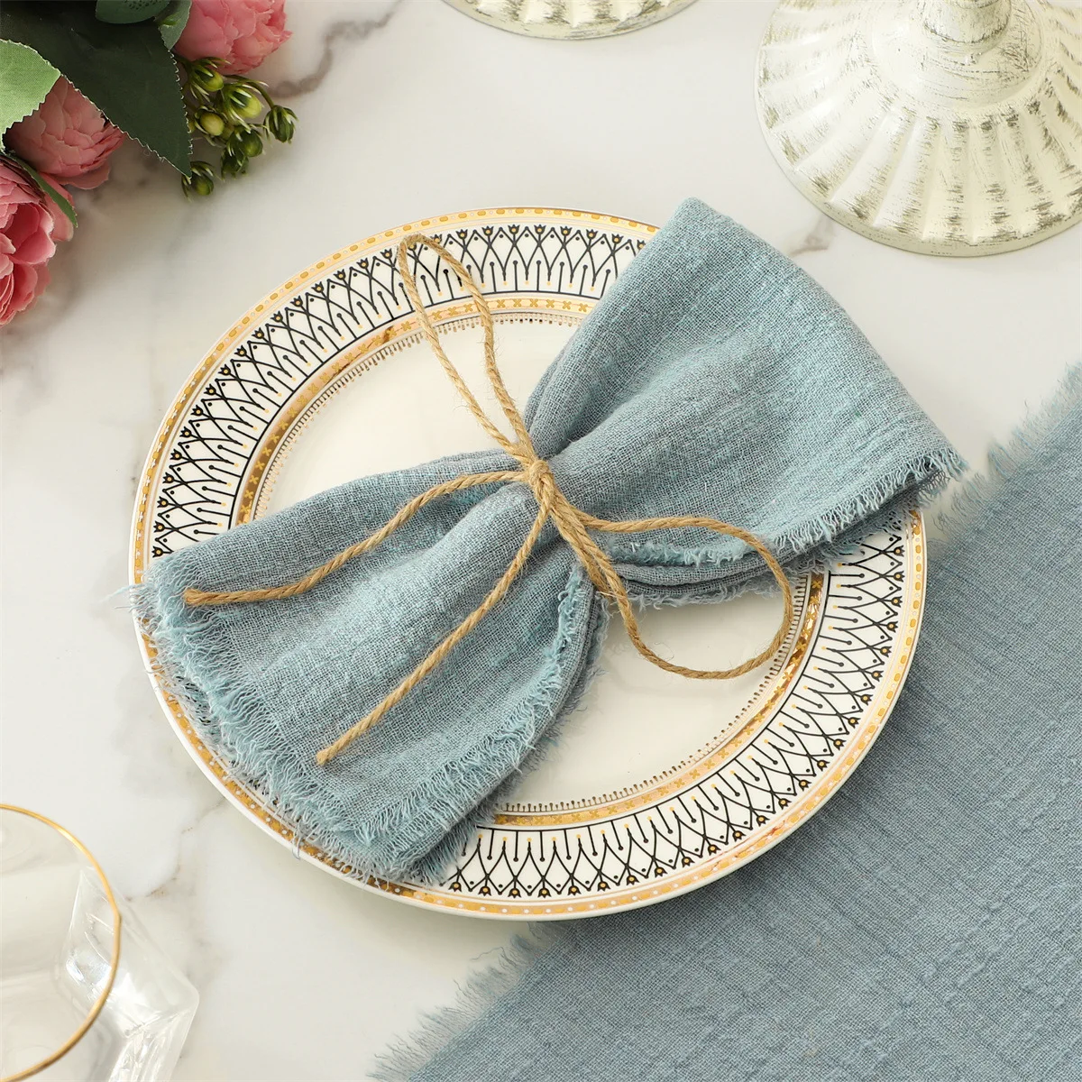 10PCS Retro Gauze Dusty Blue Green Wedding Napkins Cotton Cheesecloth Christmas Table DecorDinner party Table Rustic Decor