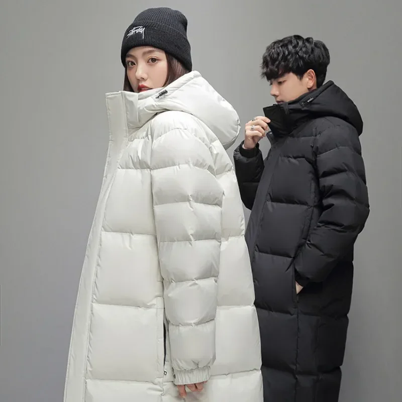 Doudoune longue au genou croisé pour hommes et femmes, manteau de couple chaud épaissi, nouveau, hiver, 2024