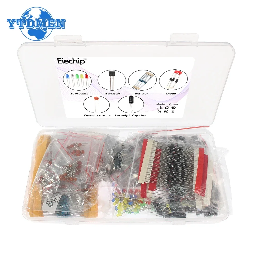 1490PCS YTDMEN Electrolytic Capacitor Ceramic Kit Resistor LED Diode Set Transistor Package Diy Assortment Electronic Components