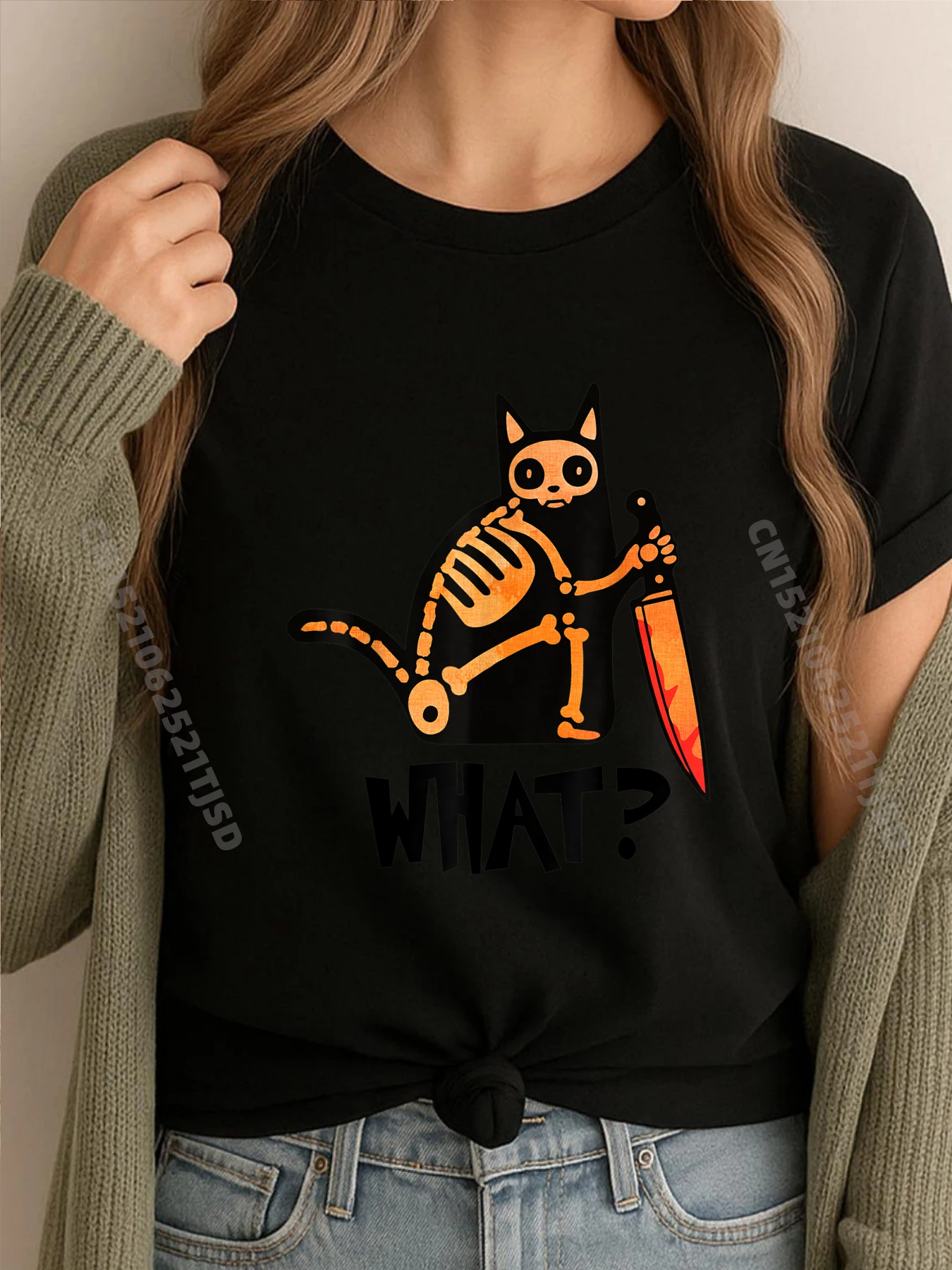 

Cat What Halloween Cat With Knife Funny Cute Skeleton Cat Free Shippping Items Lowest Prices Autumn Streetwear Chinese Style