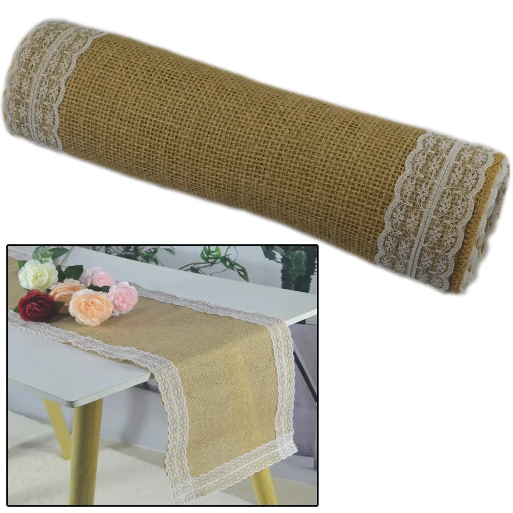 Natural Jute Table Runners Vintage Hessian Rustic Lace Burlap Table Runner wedding Birthday Christmas party Home Table Decors