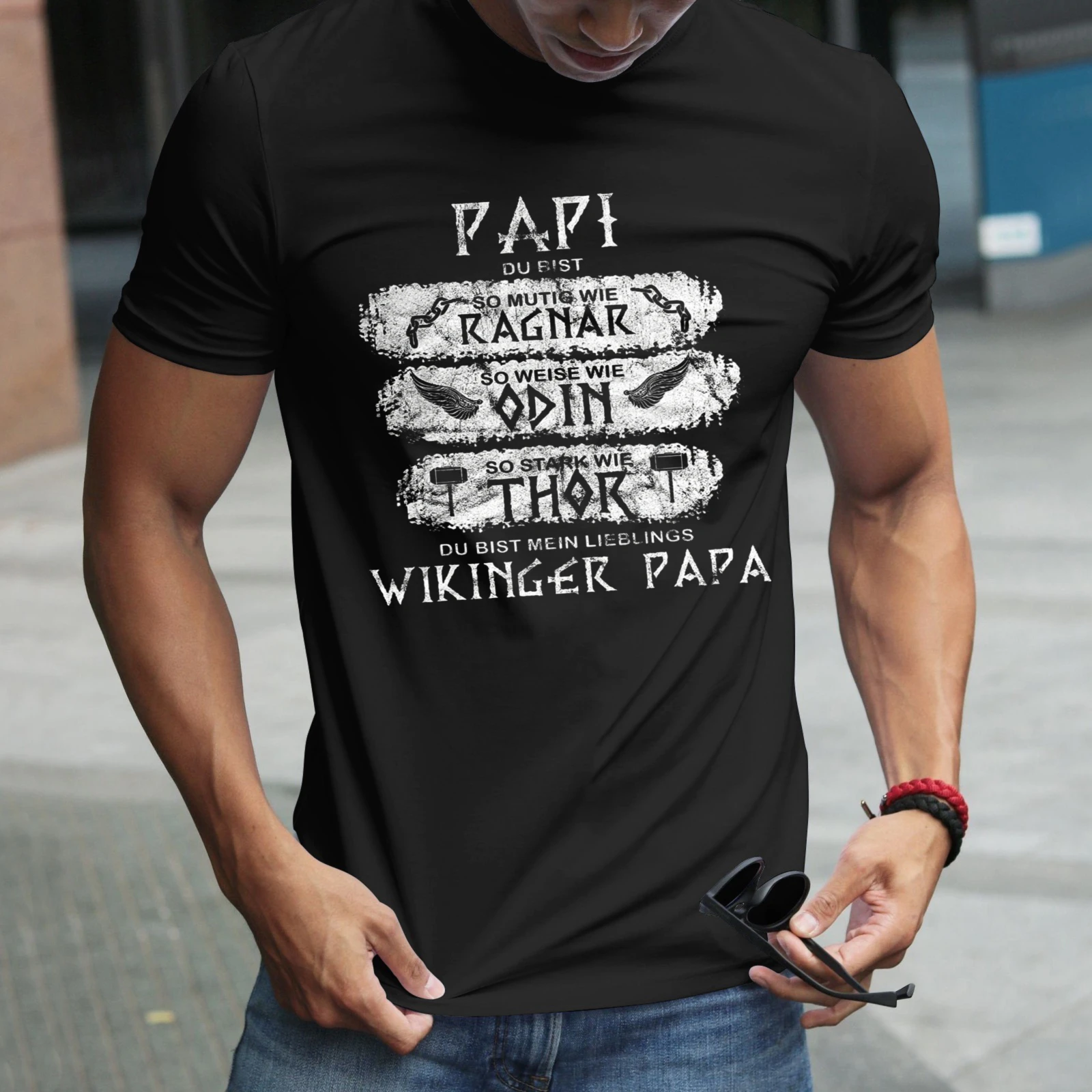 Herren-T-Shirt „Papi Du Bist Ragnar Odin Thor Wikinger Papa“, perfekt für Freizeitkleidung, Partys und Karneval-Outfits