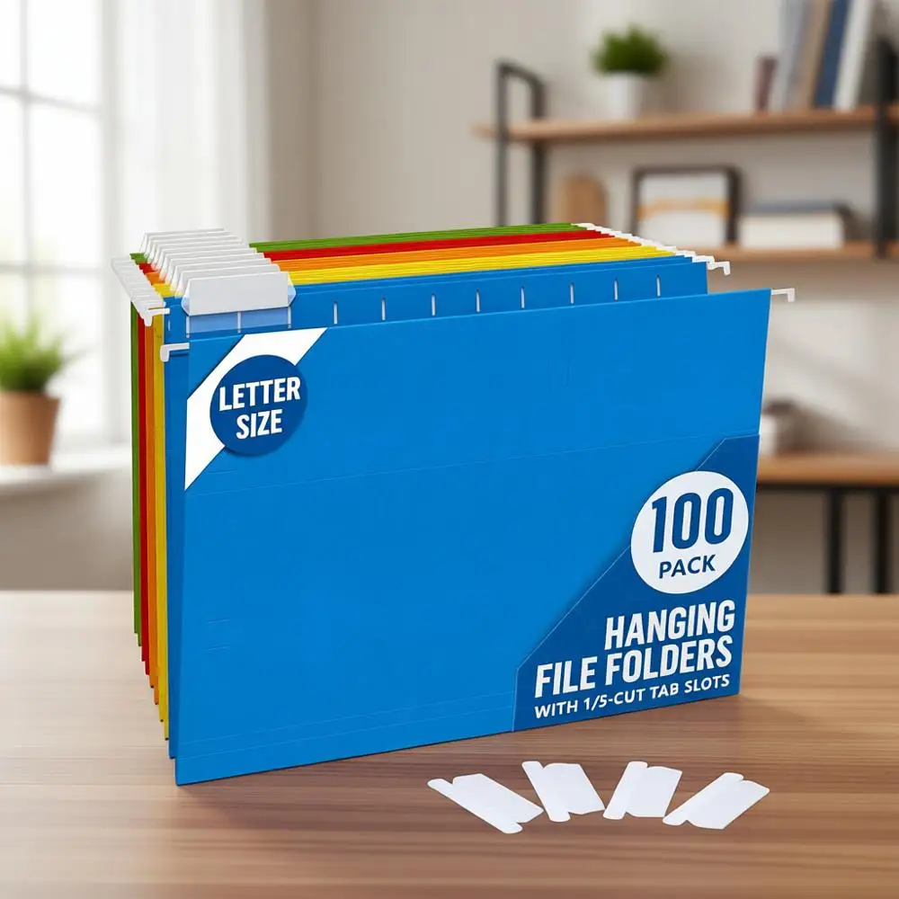 

Набор из 100 папок-конвертов формата Letter с подвесными кольцами и вкладками, разноцветные, для картотек