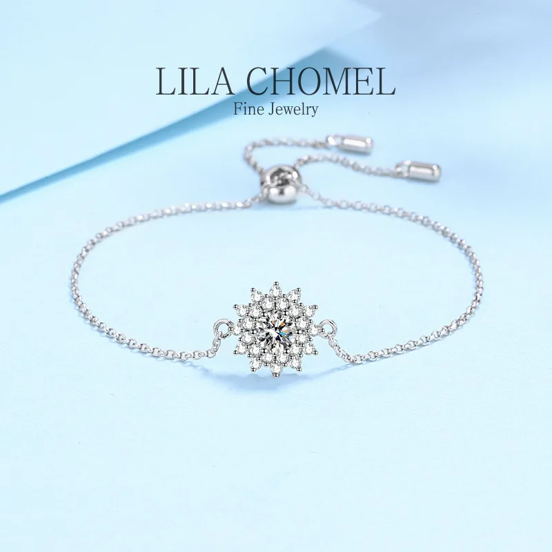 ladys Platinum Pt950 Wedding Fine Jewelry fiancee gift bracelet Sunflower 0.5ct Moissanite Diamond vvs1 D color for girl style