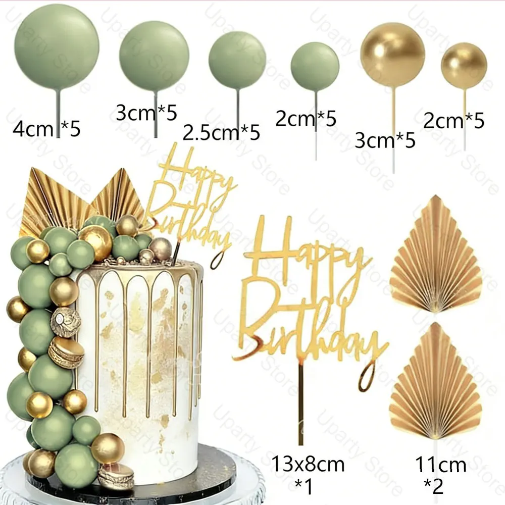 33-teiliges Happy Birthday Tortendeko-Set 2-4cm Schaumstoffbälle Acryl Gold Geburtstagstorten-Dekorationen für Geburtstag Hochzeit Jubiläum Dekoration – Detail 10