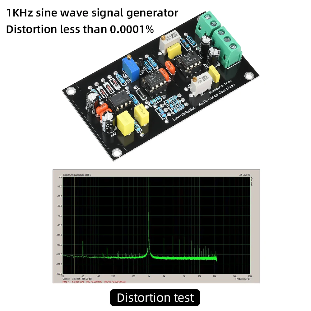 

1000Hz Sine Wave Signal Generator Ultra-Low Distortion Oscillator Circuit Board Signal Generator Module Power Supply Voltage 15V