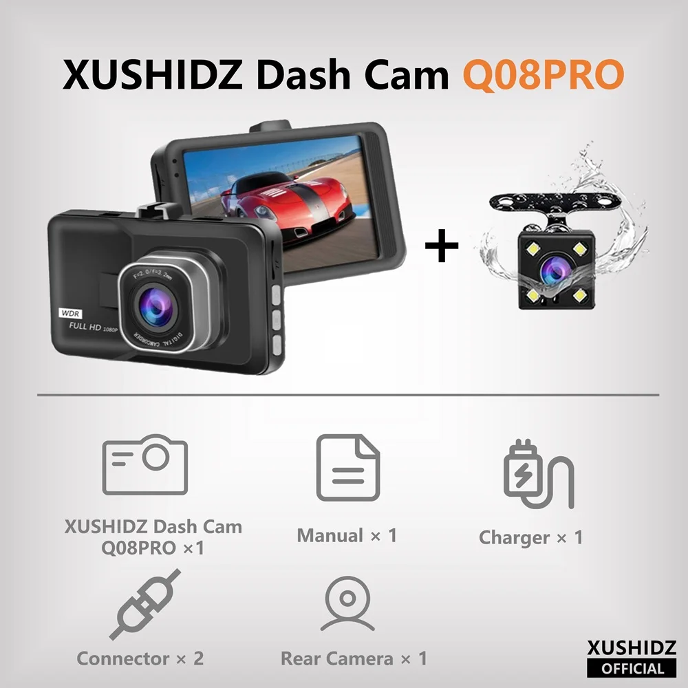XUSHIDZ NIEUWE 1080P HD Dash Camera Loop-opname Auto Voertuig DVR Video Recorder Dashcam Nachtzicht 24 uur Parkeermonitor G-sensor