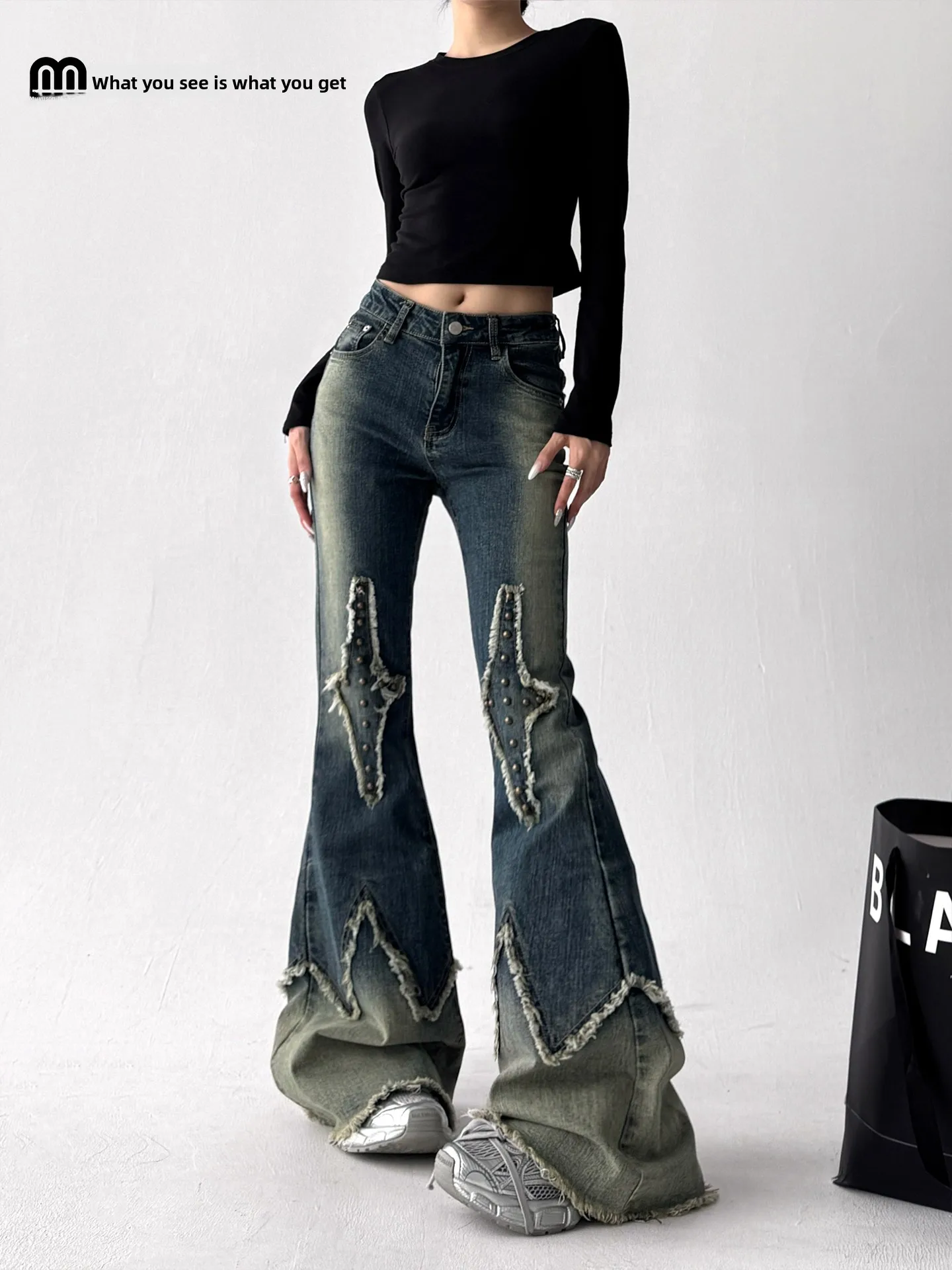 

Осень 2023, новые женские джинсы скинни, потертые микро-расклешенные повседневные хлопковые джинсовые джинсы с низкой талией в стиле ретро