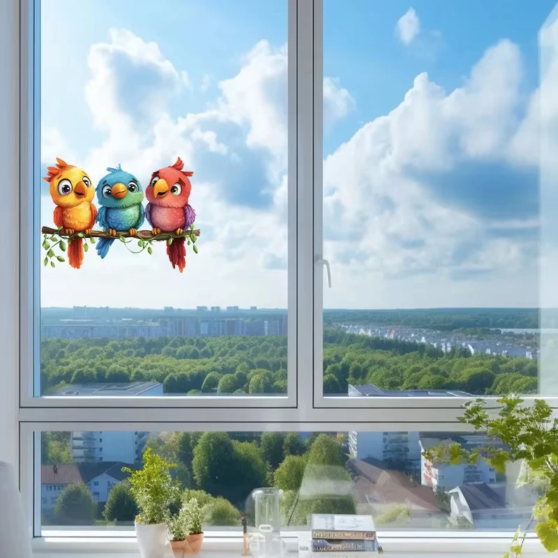 

Cute Colorful Bird Glass Window Stickers Waterproof Wall Mirror Toilet Decorations for Festival Home Decor AA371