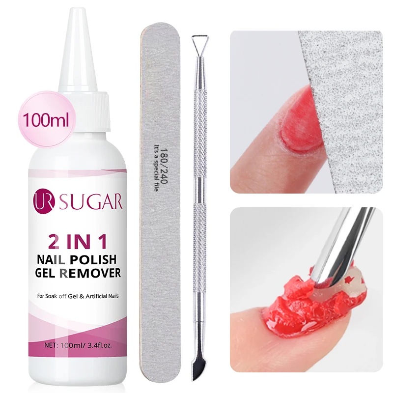 UR SUGAR 2 IN 1 Nail Polish Gel Remover 100ML Nail Glue Remover Fast Gel Remover Easy To Soften False Nail Tips Remove Tool Kits