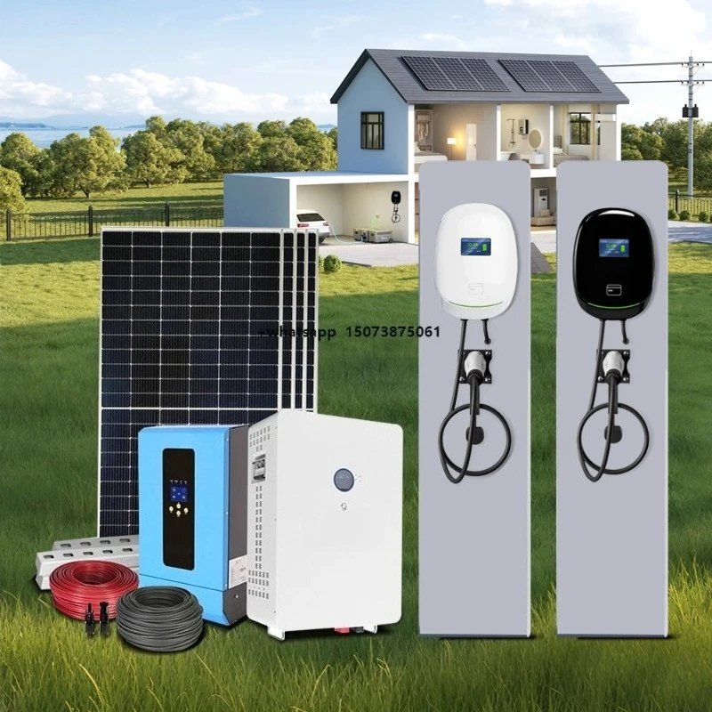 Estación de Carga Residencial Tipo 2 de 22kW, Cargador DC para Vehículos Eléctricos, Estación de Energía Solar de 5KW, Sistema de Energía Solar Fuera de la Red