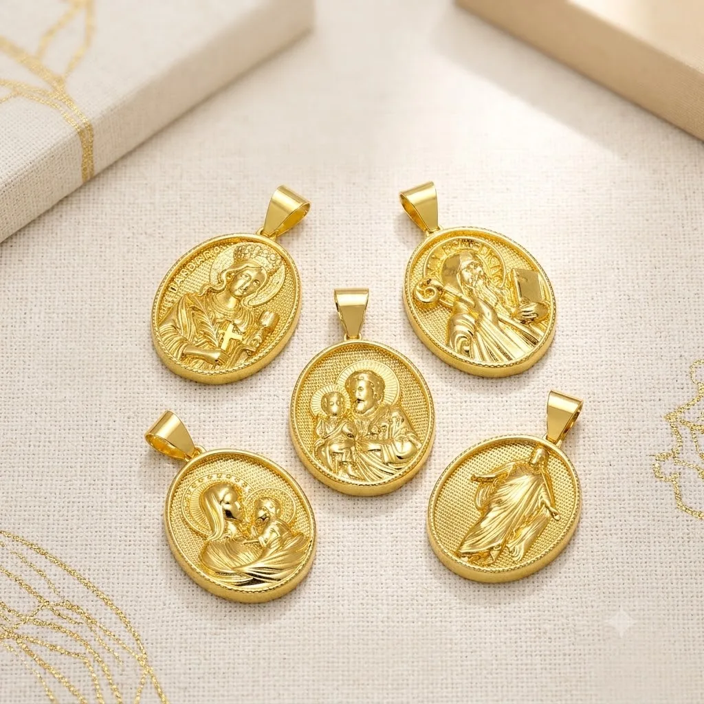 OCESRIO Religious Saint Barbara Pendants Gold Plated Copper Oval Medal Catholic Charms for Necklace Jewelry Making DIY pdtb962