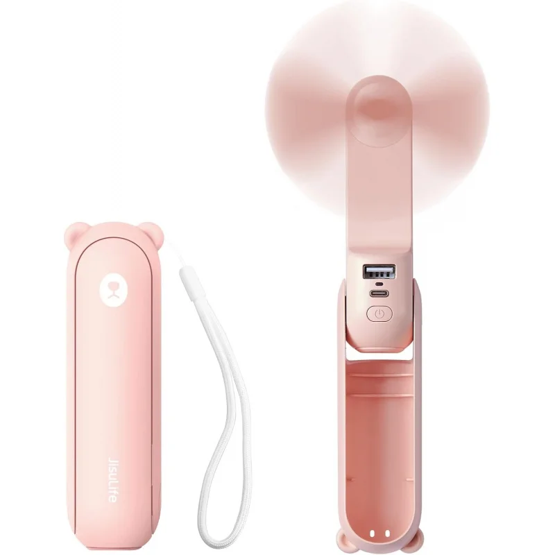 JISULIFE Portable Fan Mini Handheld Fan USB 4500mAh Recharge Hand Held Small 3 in1 Pocket Fan with Power Bank Flashlight Feature