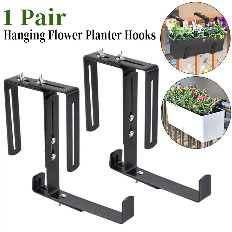2 Pieces Planter Box Brackets Fits Deck Railing Hanging Planter Brackets Metal Hooks Adjustable for Garden Terraces Wall Decor