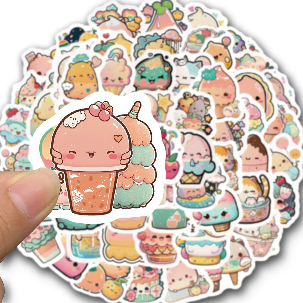 

10/30/50/100pcs Anime Cone Cake Stickers Girls Cute Ice Cream Sticker for Notebook Suitcase Car Water Bottle Cartoon Kid Decals