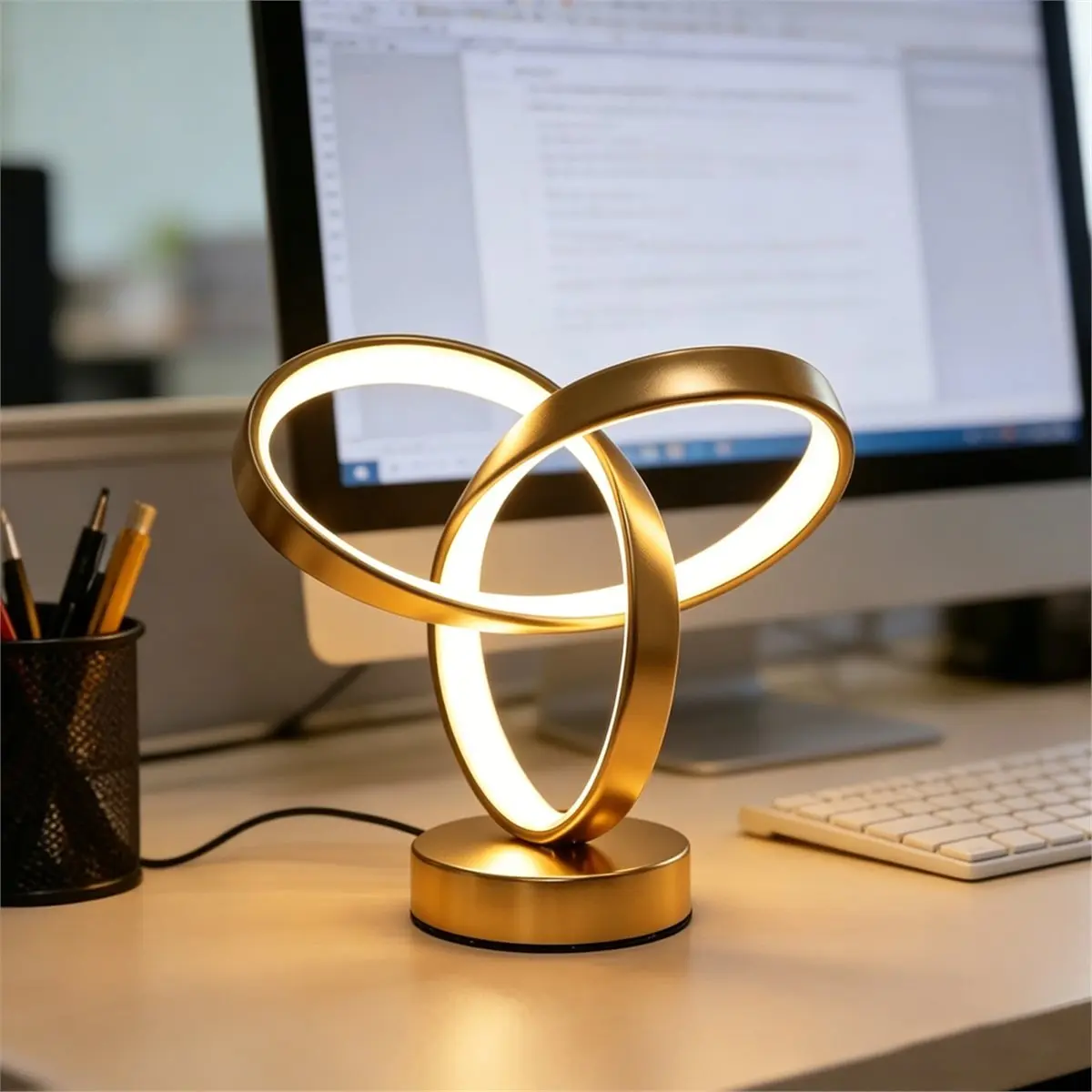 AA19 USB Modern Art Desk Lamp Tri Color Lighting Suitable for Bedroom, Living Room, , Bedside and Other Scenes