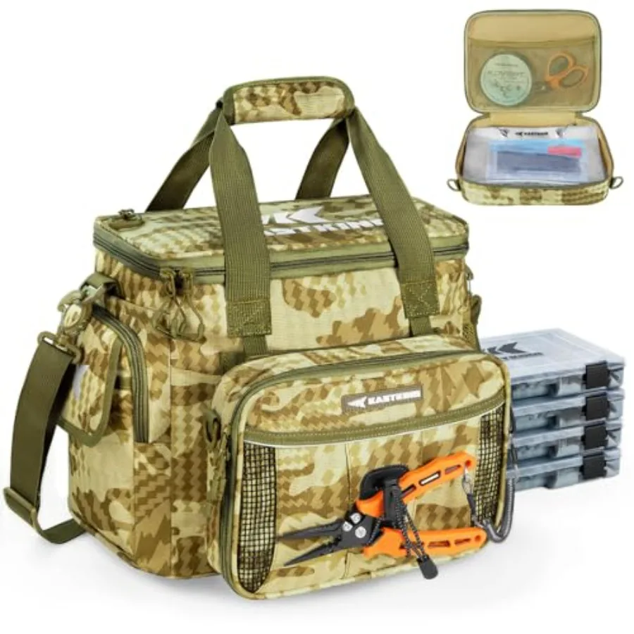 

KastKing BaitSpace Fishing Tackle Bag with 4 Tackle Boxes Removable Bait Binder Water-Resistant Tackle Storage Durable Fishing
