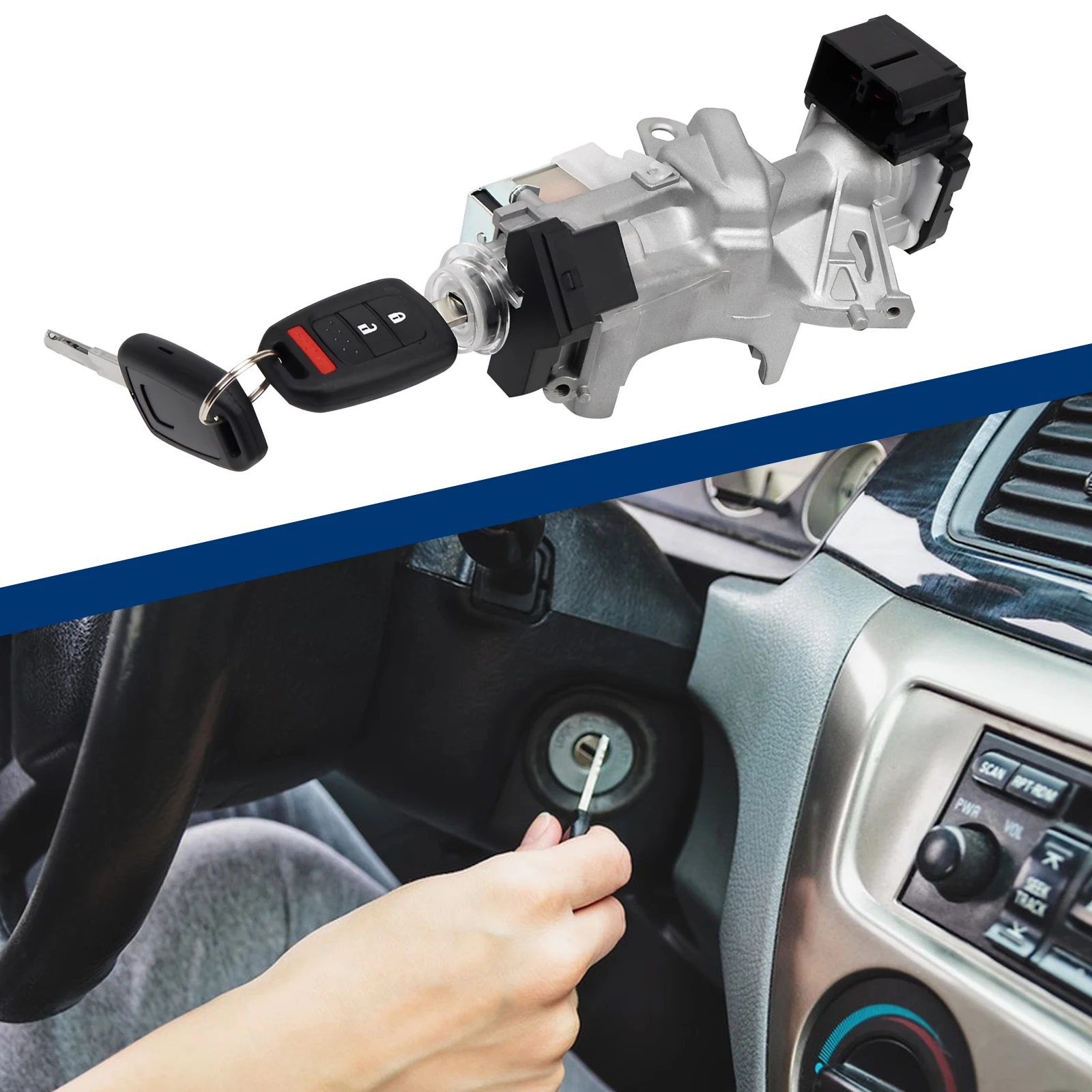 

Ignition Lock Cylinder Switch 39730-T2A-A0 with 2 Remote Keys for 2014-2017 Honda Accord L4 2.0L 2013-2017 2.4L 3.5L