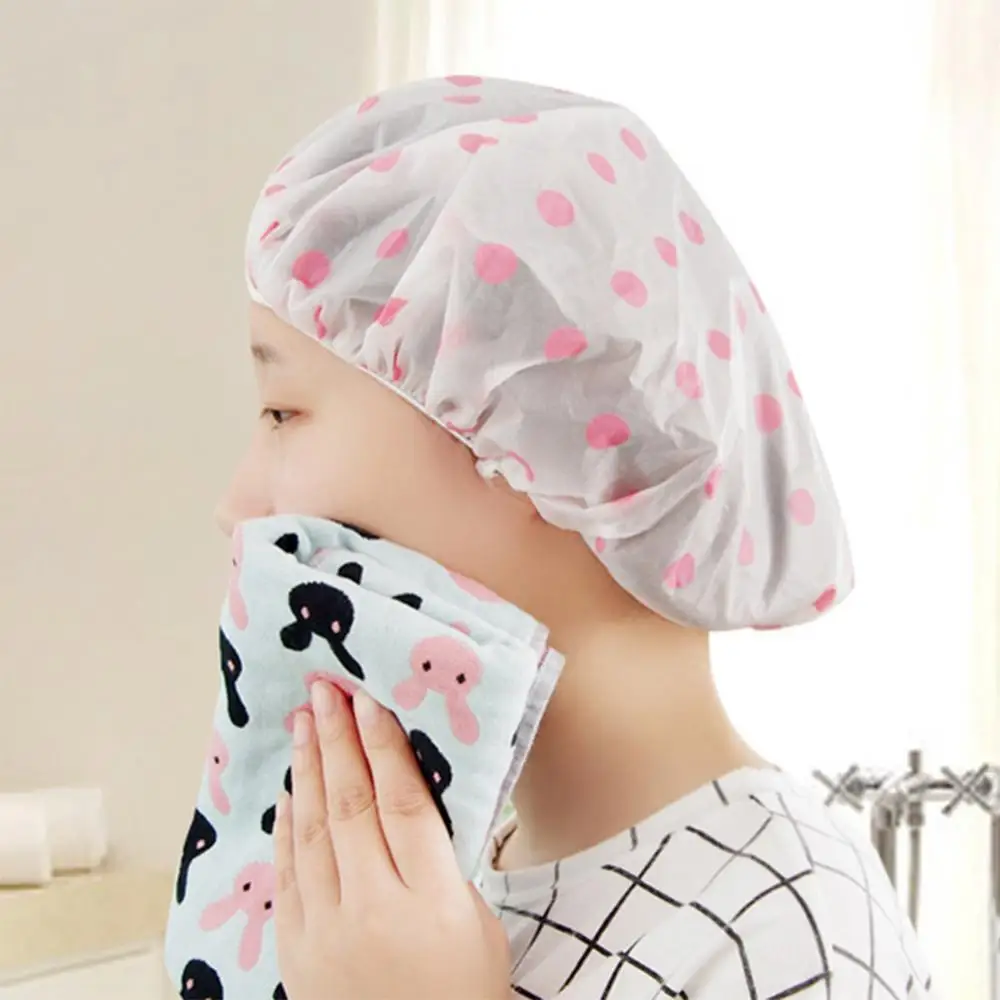 Lovely Dots Thickened Waterproof Transparent Shower Cap Bathroom Bathing Hat Oil Fume Cap Spa Hair Salon Bathroom Accessories