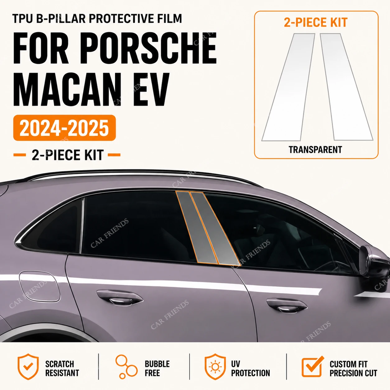 Transparent Custom Fit For Porsche Macan EV 2024-2025 TPU B-Pillar Protective Pre-cut Film Door Window Pillar Trim Protector