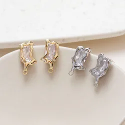 2PCS Rectangular Zircon Ear Studs Diy Earrings Supplies for Jewelry Findings Components Brass 14k Gold Plated 13*22mm