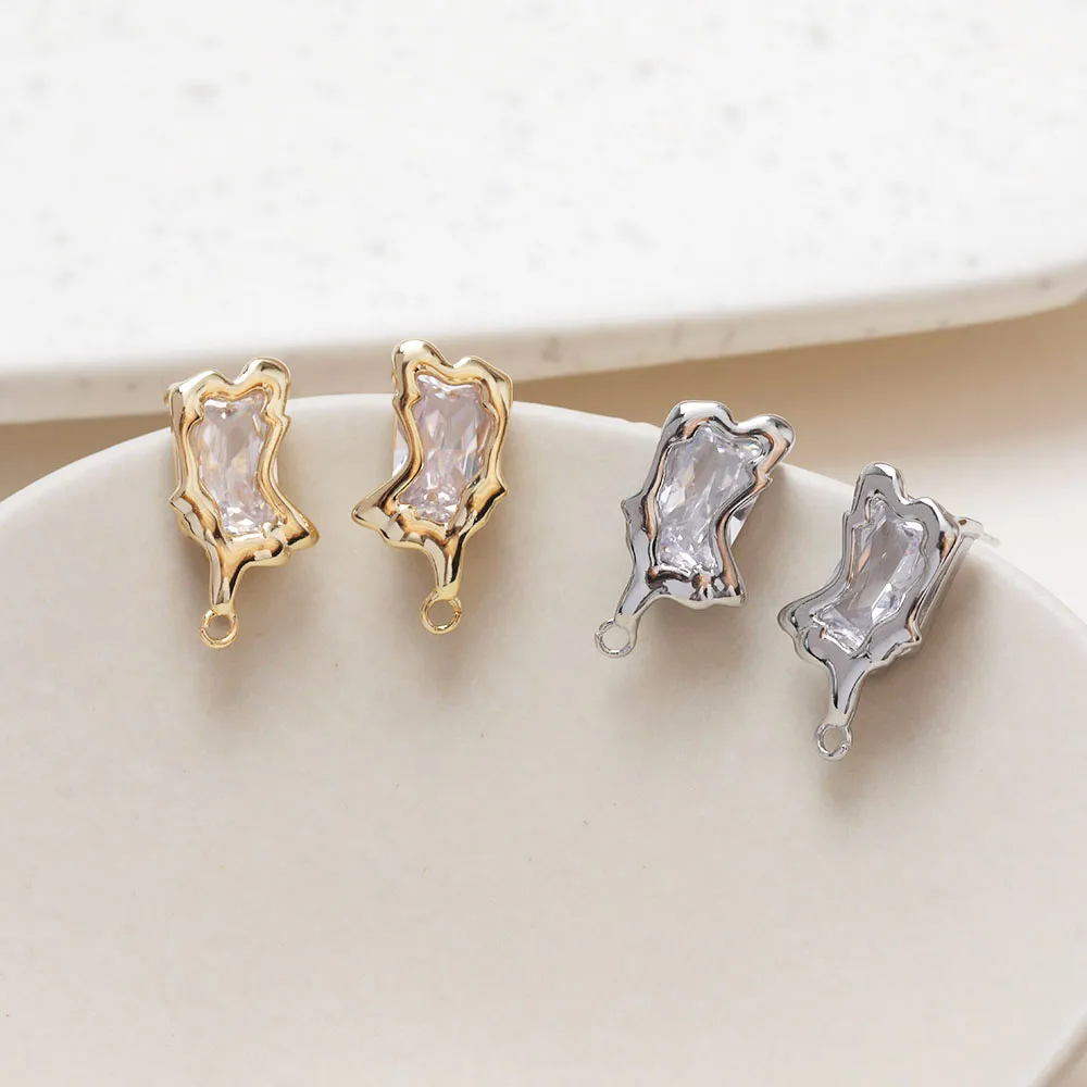 2 sztuk prostokątne cyrkon kolczyki do uszu kolczyki Diy materiały do komponenty do biżuterii mosiądz 14k Gold Plated 13*22mm