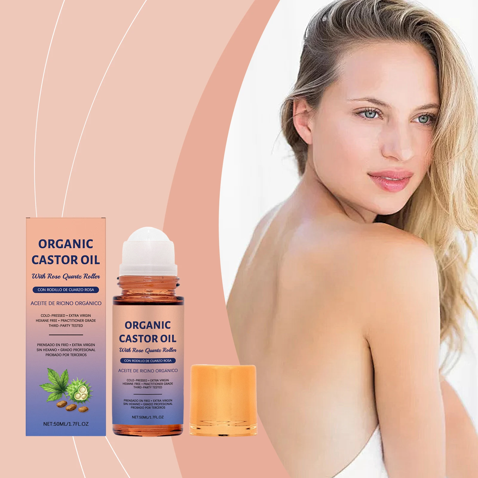 Organic Body Castor Oil Roller Bottle Tightening Lifting Reduce Fine Lines Improve Sagging Skin Brightening Nourishing Massage
