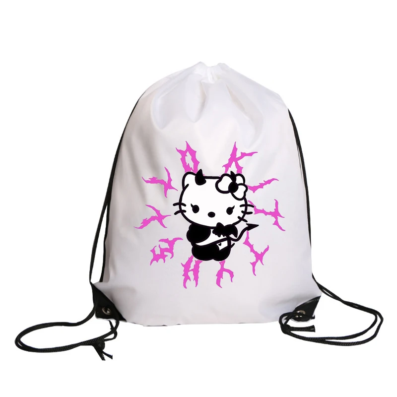 Bolsillo portátil con cordón para hombre y mujer, cinturón de Hello Kitty Kuromi, mochila para montar, bolsa de tela, almacenamiento de regalo,