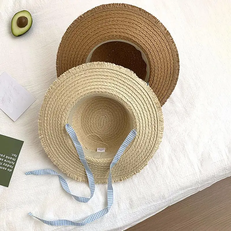 Beach Straw Hat for Women Wide Brim Sun Hat with Lace Bow Elegant Sun Protection for Outdoor Travel